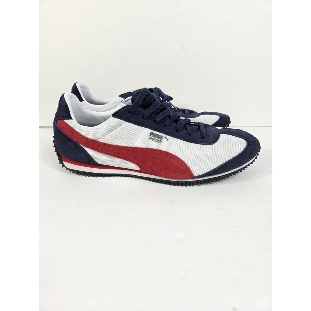 Puma Speeder Mesh white - ribbon red - Navy Blue Men Sz 12 Rare